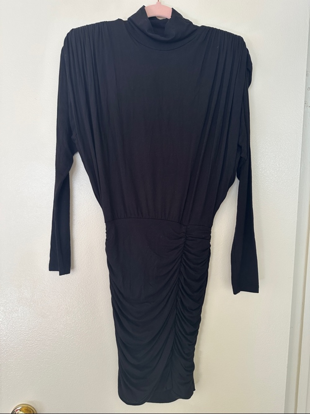 JLUXLABEL Black Long-Sleeve Ruched Turtleneck Dress